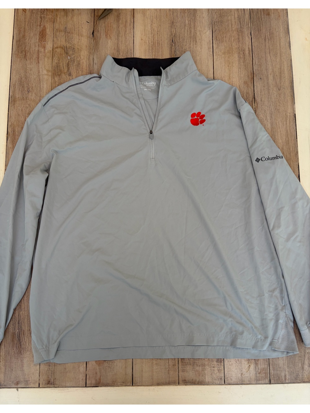 Clemson 2XL Columbia Golf Men's Light Gray Q-Zip Pullover with Tiger Paw Logo